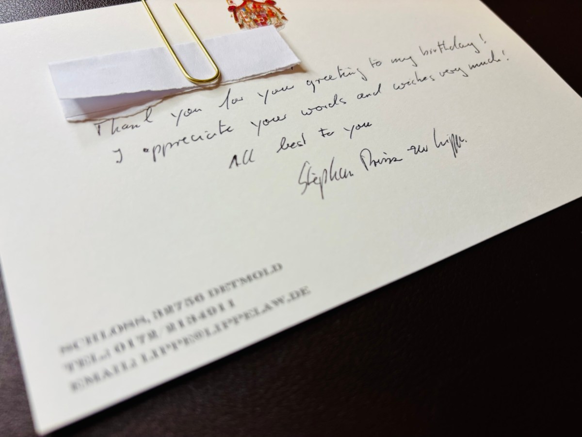 A Hand Written Reply From The Prince of&nbsp;Lippe